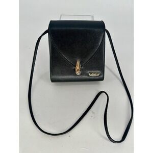 Vtg KATHIE LEE COLLECTION Crossbody Small Black Faux Leather